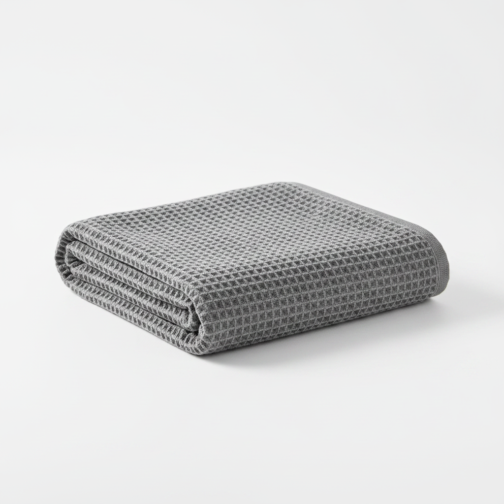folded gray XL waffle-weave microfiber dog towels for wet fur, muddy paws, swimming, and bath drying.